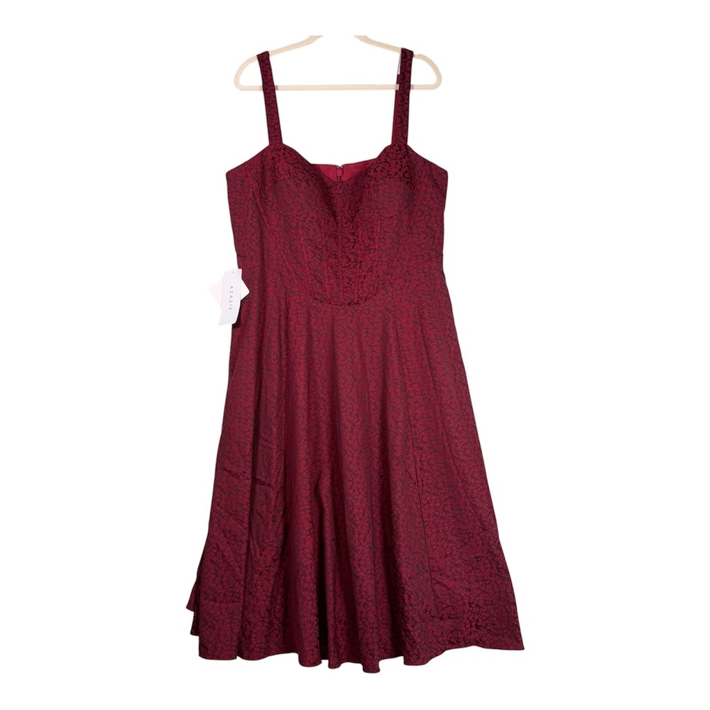 Azazie Atelier Size-20 Midi Dress Burgundy Floral Jacquard‎ Bridesmaid